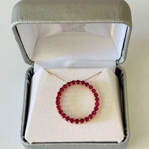 10K Gold Round Eternity Pendant Ruby Necklace, with 18" Gold Chain